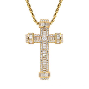 colar de joias com diamantes blingbling, moda homens mulheres cobre conjunto zircão amuleto banhado a ouro Jesus cross colares com pingente